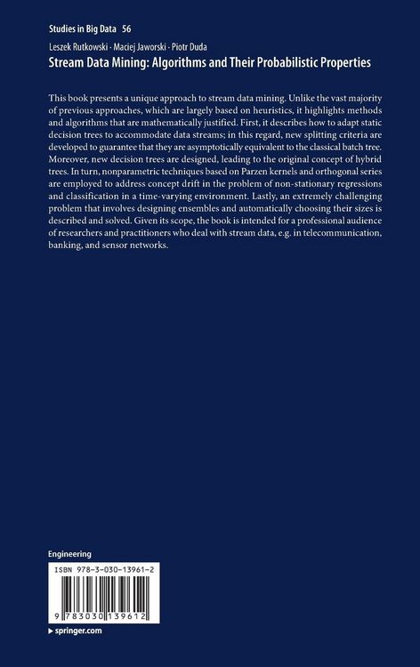 Produktbild: Stream Data Mining: Algorithms and Their Probabilistic Properties