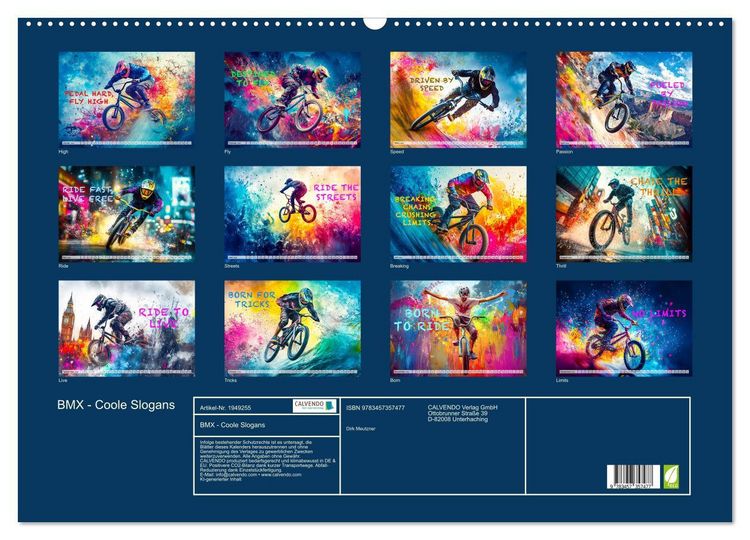Produktbild: BMX - Coole Slogans (Wandkalender 2026 DIN A2 quer), CALVENDO Monatskalender