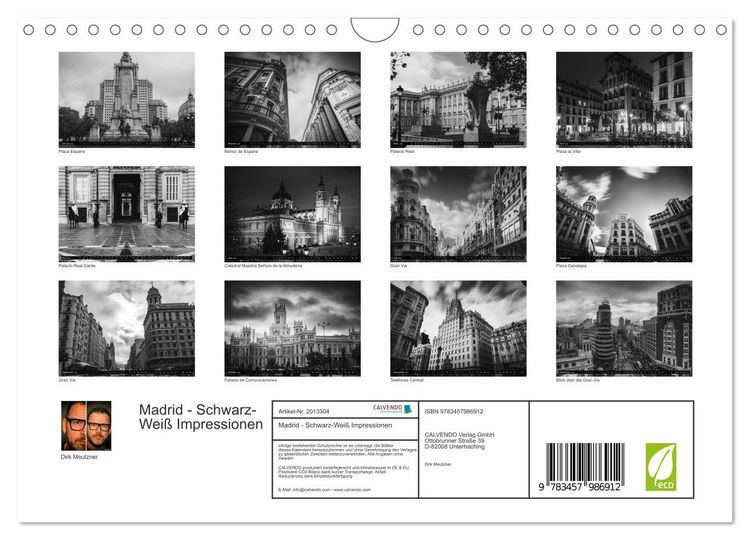 Produktbild: Madrid - Schwarz-Wei&szlig; Impressionen (Wandkalender 2026 DIN A4 quer), CALVENDO Monatskalender