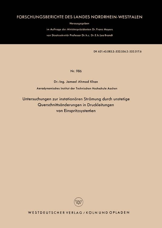 Produktbild: Untersuchungen zur instation&auml;ren Str&ouml;mung durch unstetige Querschnitts&auml;nderungen in Druckleitungen von Einspritzsystemen