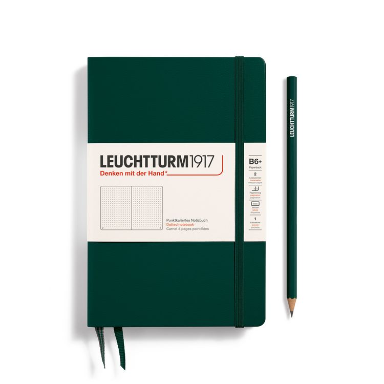 Produktbild: LEUCHTTURM1917 Notizbuch Paperback (B6+), Hardcover, 219 nummerierte Seiten, Forest Green, Dotted