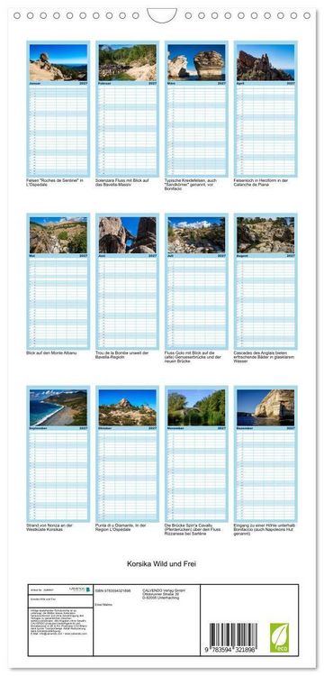 Produktbild: Familienplaner 2027 - Korsika Wild und Frei mit 5 Spalten (Wandkalender, 21 x 45 cm) CALVENDO