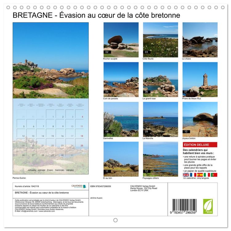 Produktbild: BRETAGNE - &Eacute;vasion au c&oelig;ur de la c&ocirc;te bretonne (Calendrier mural carr&eacute; 2026 30x30 cm) Calendrier double avec une page pour vos prises de notes
