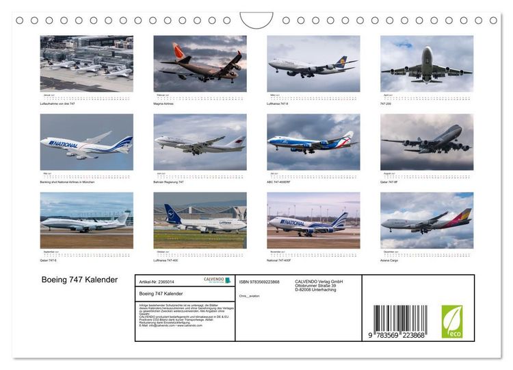Produktbild: Boeing 747 Kalender (Wandkalender 2027 DIN A4 quer), CALVENDO Monatskalender
