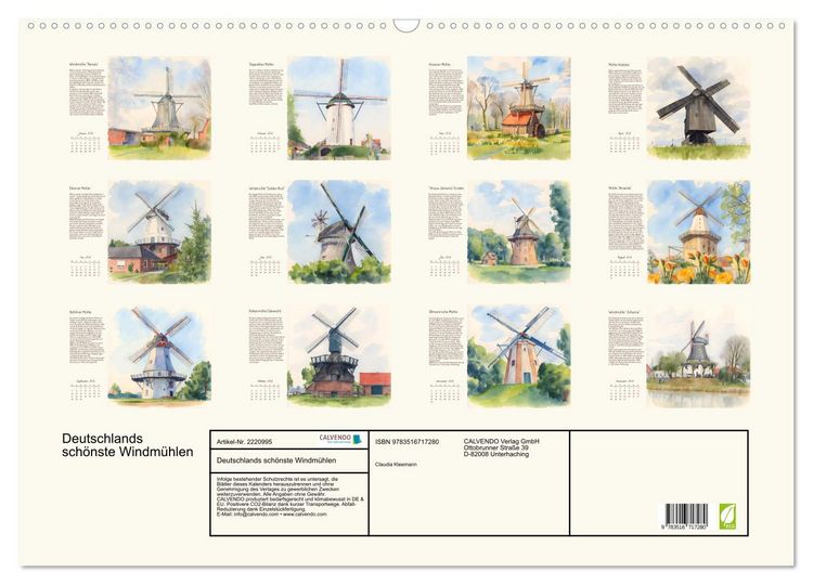 Produktbild: Deutschlands sch&ouml;nste Windm&uuml;hlen (Wandkalender 2026 DIN A2 quer), CALVENDO Monatskalender