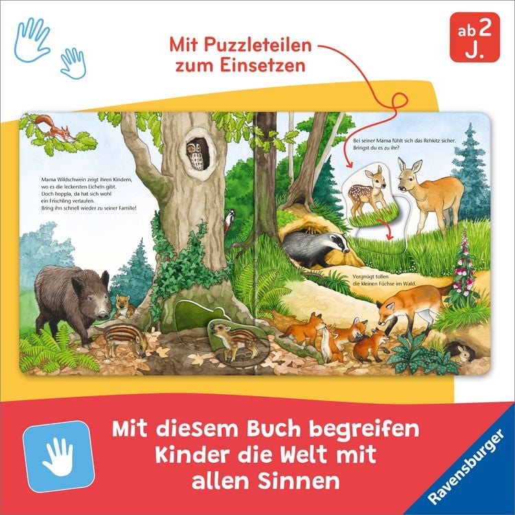 Mein Buntes Holzpuzzle-Buch „Spiel Mit Den Tierkindern!“ – Pappbilderbuch Mit Spiel-Effekten