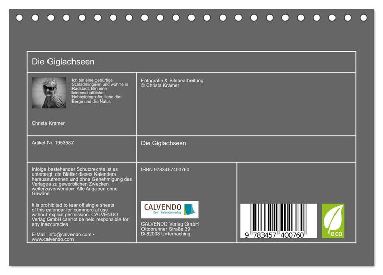 Produktbild: Die Giglachseen (Tischkalender 2026 DIN A5 quer), CALVENDO Monatskalender