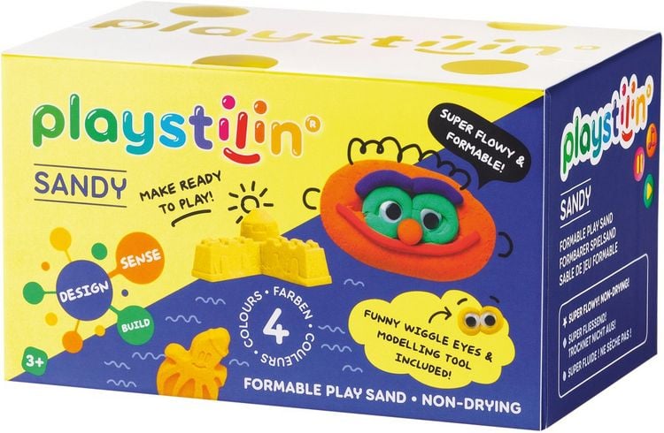 Produktbild: Playstilin Sandy - Formbarer Spielsand - Box - 4fach farbl. sort.