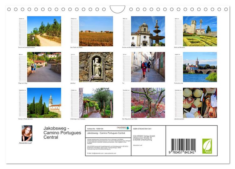 Produktbild: Jakobsweg - Camino Portugues Central (Wandkalender 2026 DIN A4 quer), CALVENDO Monatskalender