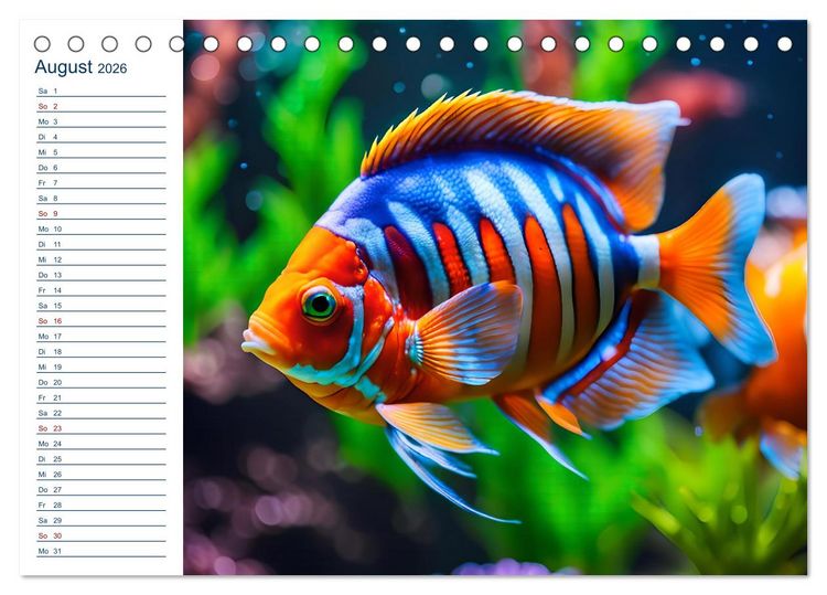Produktbild: Aquarienzauber - Bunte KI Unterwasserwelten (Tischkalender 2026 DIN A5 quer), CALVENDO Monatskalender
