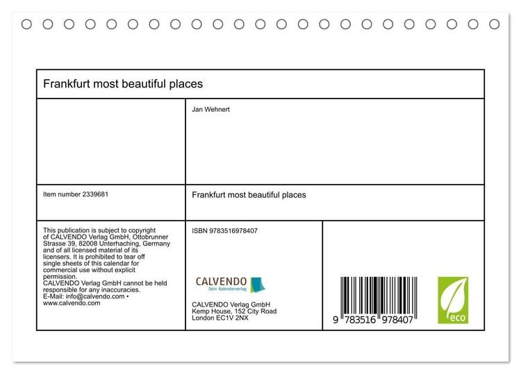 Produktbild: Frankfurt most beautiful places (Desk Calendar 2027 DIN A5 landscape), CALVENDO 12 Month DeskCalendar