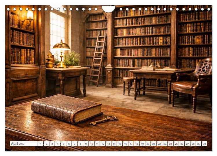 Produktbild: Zwischen Holz und Seiten - Vintage Bibliotheken (Wandkalender 2027 DIN A4 quer), CALVENDO Monatskalender