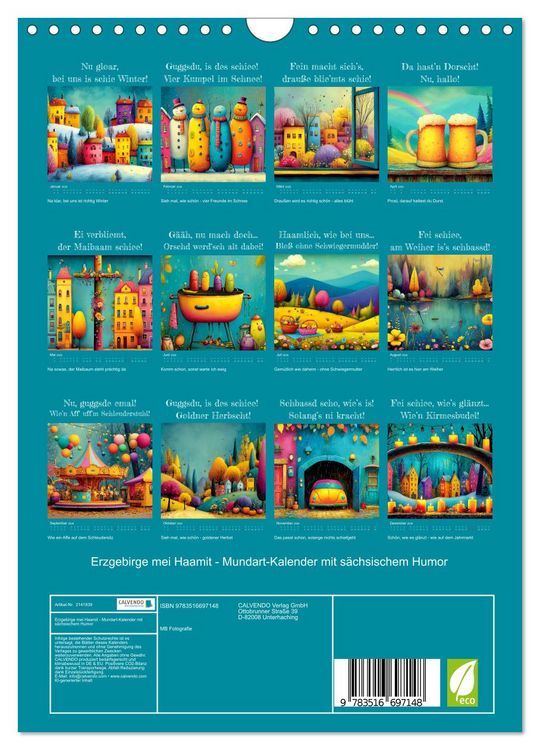 Produktbild: Erzgebirge mei Haamit - Mundart-Kalender mit s&auml;chsischem Humor (Wandkalender 2026 DIN A4 hoch), CALVENDO Monatskalender