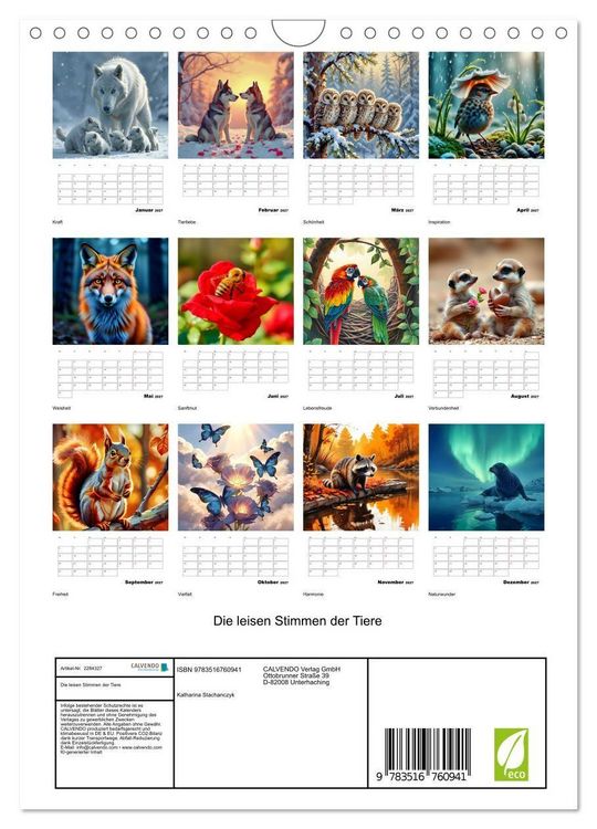 Produktbild: Die leisen Stimmen der Tiere (Wandkalender 2027 DIN A4 hoch), CALVENDO Monatskalender