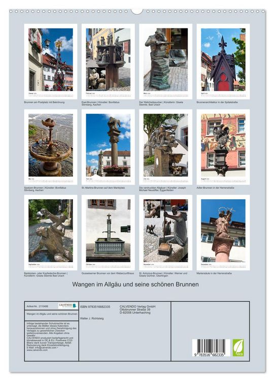 Produktbild: Wangen im Allg&auml;u und seine sch&ouml;nen Brunnen (hochwertiger Premium Wandkalender 2026 DIN A2 hoch), Kunstdruck in Hochglanz