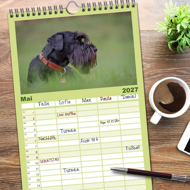Produktbild: Familienplaner 2027 - Schnauzer... von Zwergen und Riesen 2027 mit 5 Spalten (Wandkalender, 21 x 45 cm) CALVENDO