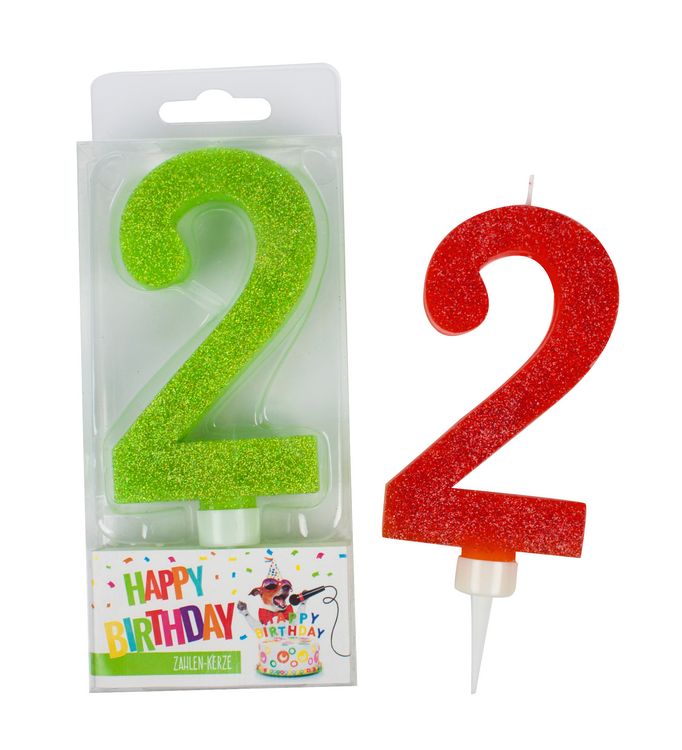 Produktbild: Kerze Zahl 2 Glitter Maxi