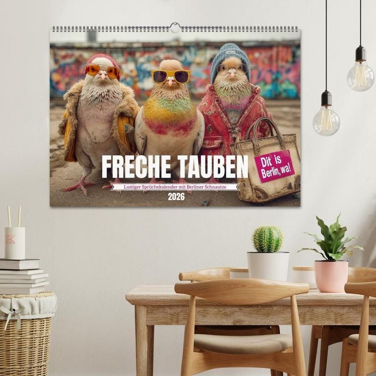 Produktbild: Freche Tauben - Lustiger Spr&uuml;chekalender mit Berliner Schnautze (Wandkalender 2026 DIN A2 quer), CALVENDO Monatskalender