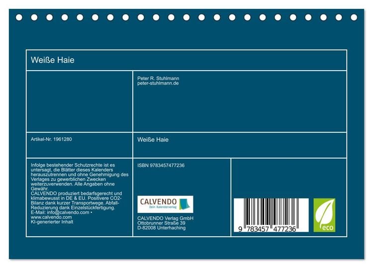 Produktbild: Wei&szlig;e Haie (Tischkalender 2026 DIN A5 quer), CALVENDO Monatskalender