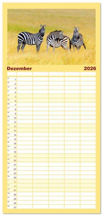 Produktbild: Familienplaner 2026 - Zebras - Die gestreiften Vierbeiner. mit 5 Spalten (Wandkalender, 21 x 45 cm) CALVENDO