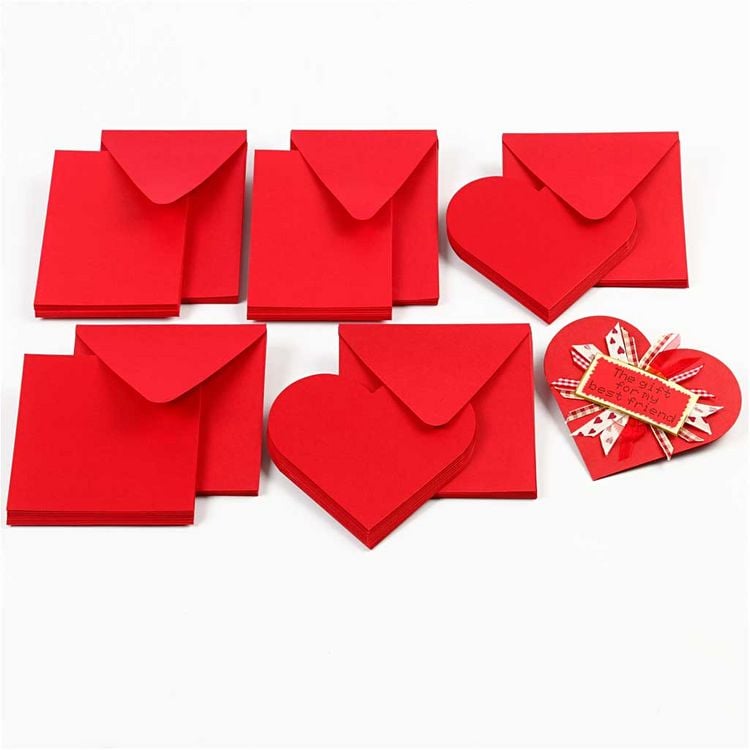 Produktbild: Creativ Company Karten in Herzform, Kartengr&ouml;&szlig;e 12,5x12,5 cm, Umschlaggr&ouml;&szlig;e 13,5x13,5 cm, rot, 10er Set