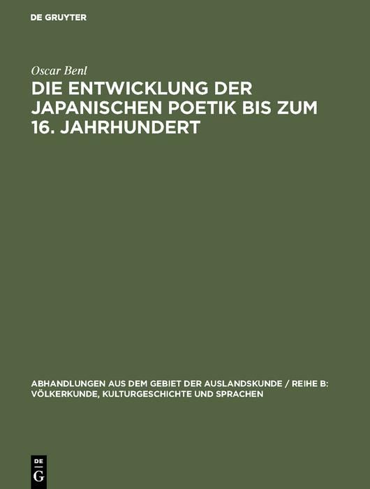 Produktbild: Die Entwicklung der japanischen Poetik bis zum 16. Jahrhundert