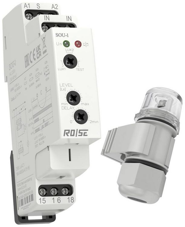 Produktbild: RO/SE LM-Heizungen D&auml;mmerungsschalter 1 St. SOU-1/UNI Empfindlichkeit Licht: 1 - 50000 lx 1 Wechsler