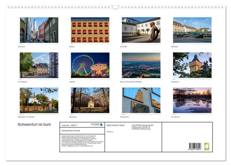 Produktbild: Schweinfurt ist bunt (Wandkalender 2026 DIN A2 quer), CALVENDO Monatskalender