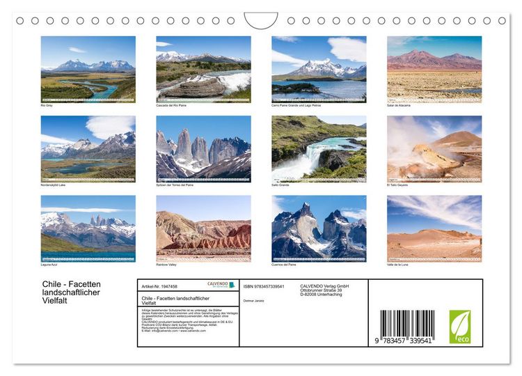 Produktbild: Chile - Facetten landschaftlicher Vielfalt (Wandkalender 2026 DIN A4 quer), CALVENDO Monatskalender