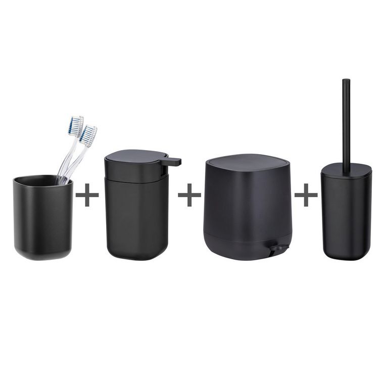 Produktbild: Bad-Accessoire Set Mod. Davos Schwarz, mit Treteimer 5 Liter