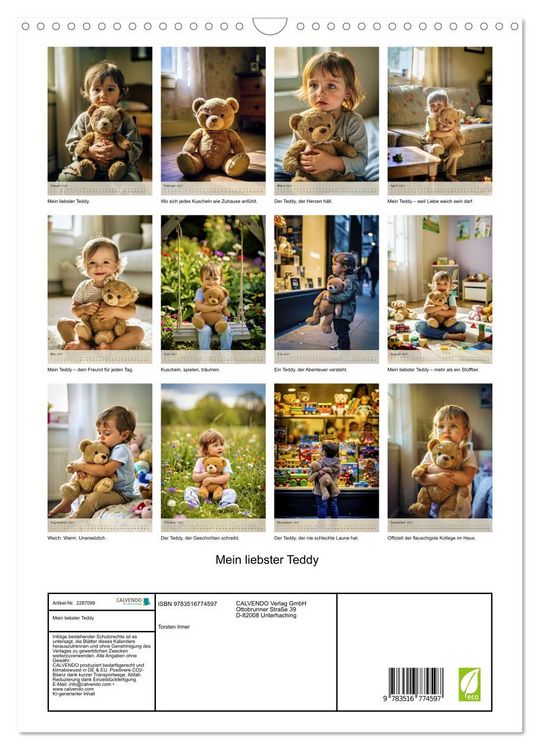 Produktbild: Mein liebster Teddy (Wandkalender 2027 DIN A3 hoch), CALVENDO Monatskalender