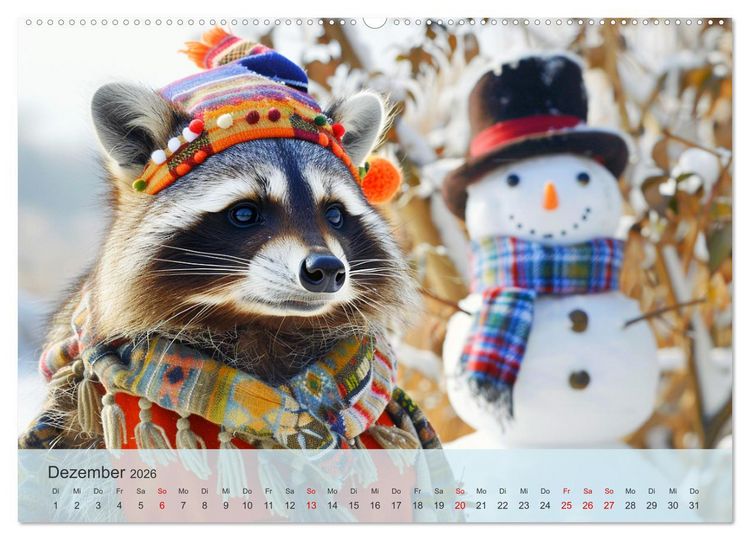 Produktbild: Niedlicher Waschb&auml;ren-Style. Modisch, elegant und blumig (hochwertiger Premium Wandkalender 2026 DIN A2 quer), Kunstdruck in Hochglanz