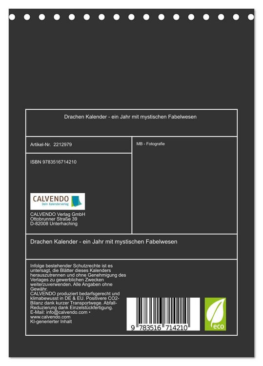Produktbild: Drachen Kalender - ein Jahr mit mystischen Fabelwesen (Tischkalender 2026 DIN A5 hoch), CALVENDO Monatskalender