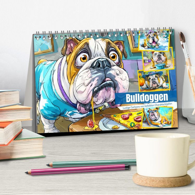 Produktbild: Bulldoggen. Lustige Cartoons von beliebten Charakterk&ouml;pfen (Tischkalender 2026 DIN A5 quer), CALVENDO Monatskalender