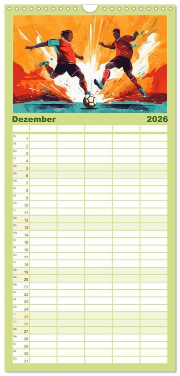 Produktbild: Familienplaner 2026 - Magie des Fussballs - Illustrierte Emotionen auf dem Rasen mit 5 Spalten (Wandkalender, 21 x 45 cm) CALVENDO