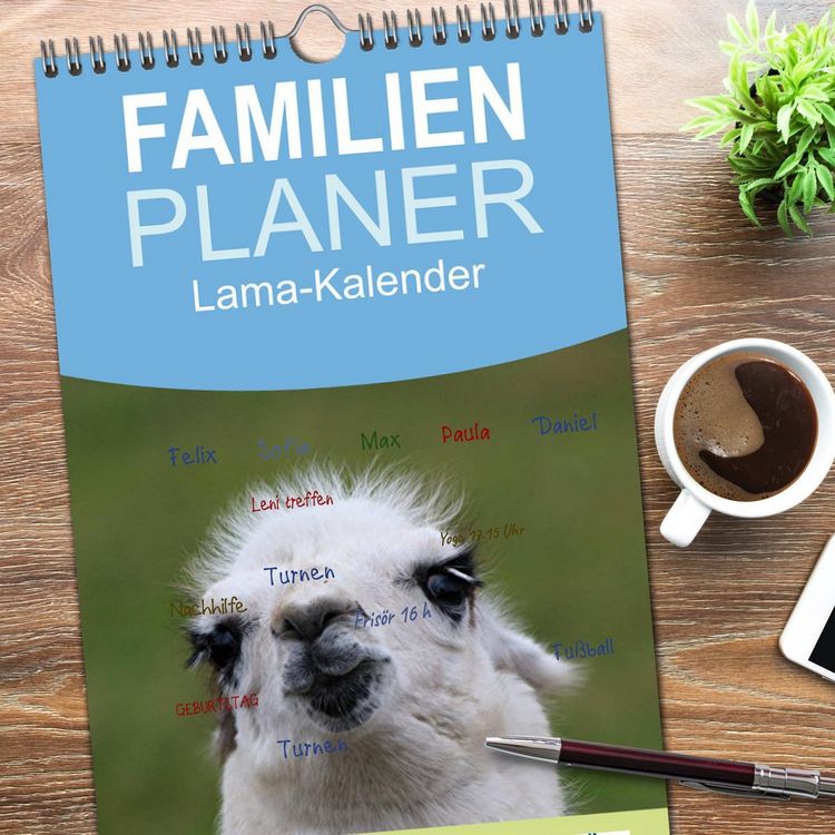 Produktbild: Familienplaner 2026 - Lama-Kalender mit 5 Spalten (Wandkalender, 21 x 45 cm) CALVENDO