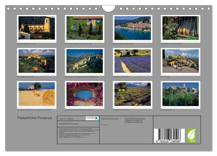 Produktbild: Farbenfrohe Provence (Wandkalender 2026 DIN A4 quer), CALVENDO Monatskalender