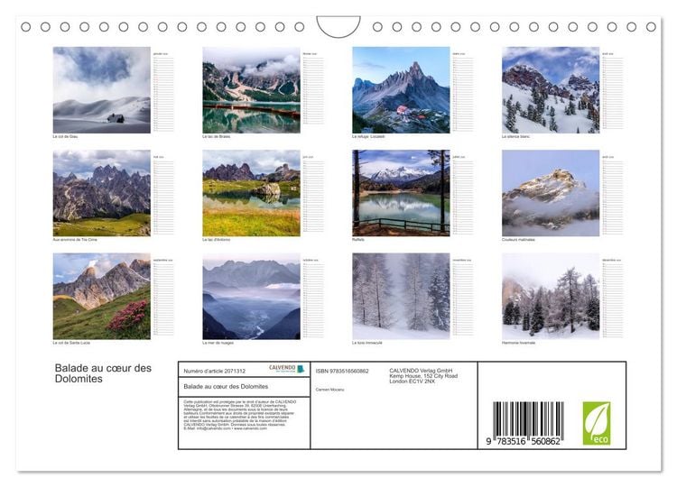 Produktbild: Balade au c&oelig;ur des Dolomites (Calendrier mural 2026 DIN A4 vertical), CALVENDO calendrier mensuel