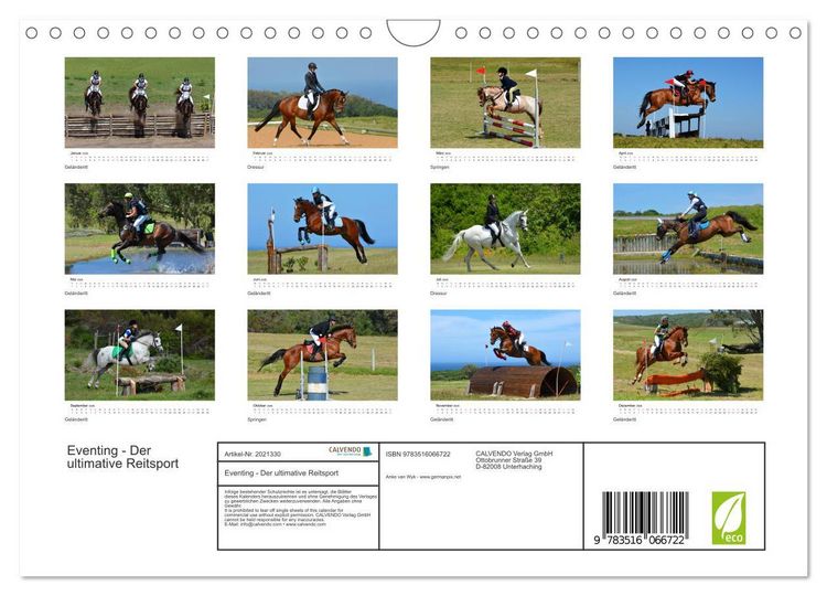 Produktbild: Eventing - Der ultimative Reitsport (Wandkalender 2026 DIN A4 quer), CALVENDO Monatskalender