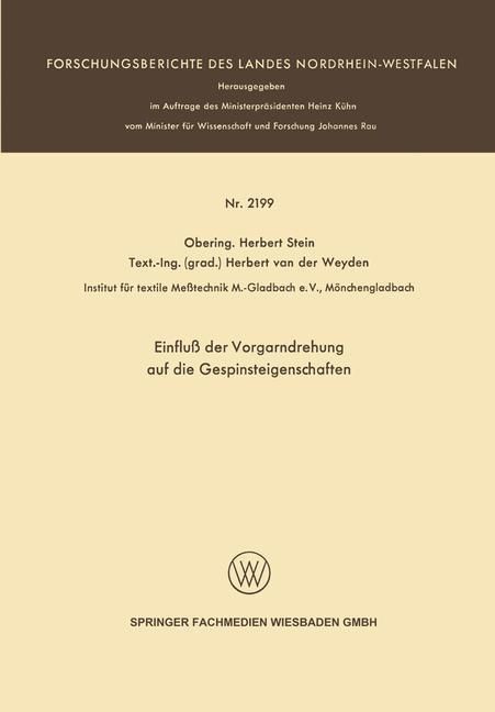 Produktbild: Einflu&szlig; der Vorgarndrehung auf die Gespinsteigenschaften
