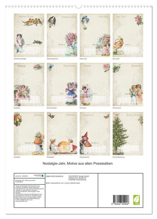 Produktbild: Nostalgie-Jahr, Motive aus alten Poesiealben (hochwertiger Premium Wandkalender 2026 DIN A2 hoch), Kunstdruck in Hochglanz