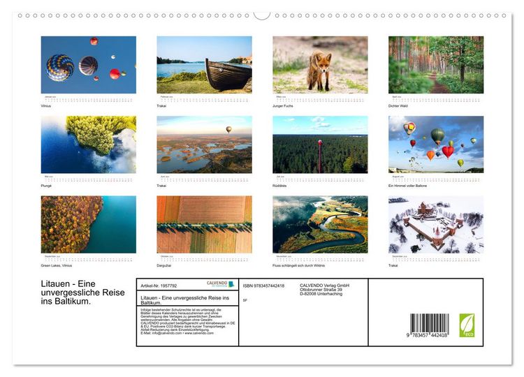 Produktbild: Litauen - Eine unvergessliche Reise ins Baltikum. (hochwertiger Premium Wandkalender 2026 DIN A2 quer), Kunstdruck in Hochglanz