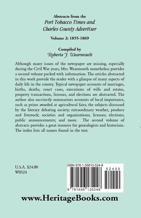 Produktbild: Abstracts from the Port Tobacco Times and Charles County Advertiser, Volume 2
