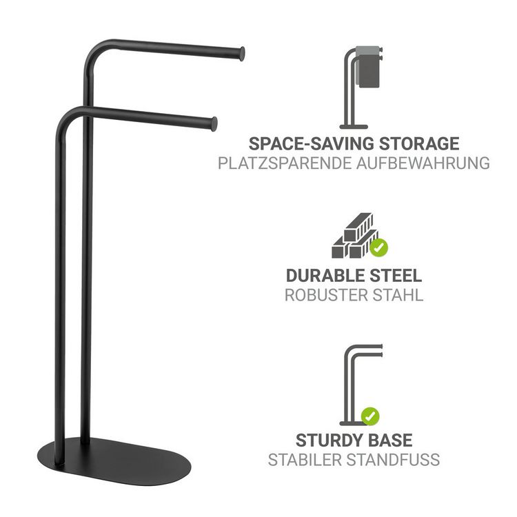 Produktbild: Handtuchst&auml;nder Mod. Levante, schwarz, Stahl, 30x79x17 cm, mit 2 Armen, freistehend