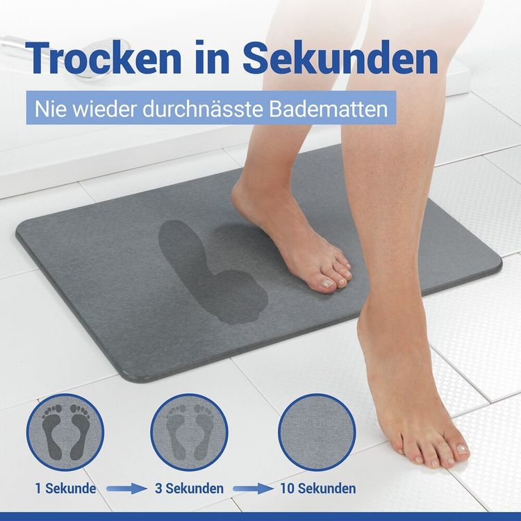 Produktbild: Diatomit Badematte Mod. Simi Grau, 60 x 39 cm, schnelltrocknend und rutschsicher