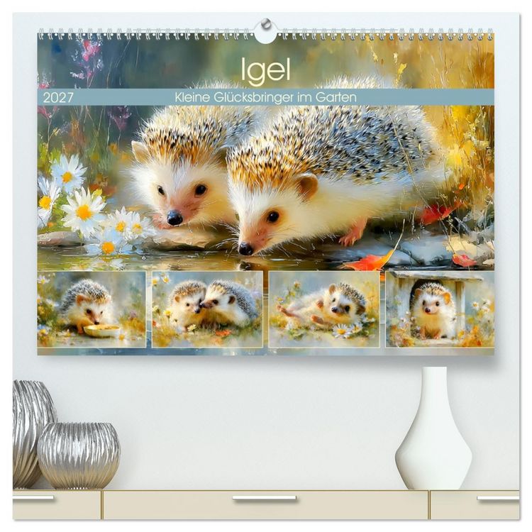 Produktbild: Igel. Kleine Gl&uuml;cksbringer im Garten (hochwertiger Premium Wandkalender 2027 DIN A2 quer), Kunstdruck in Hochglanz