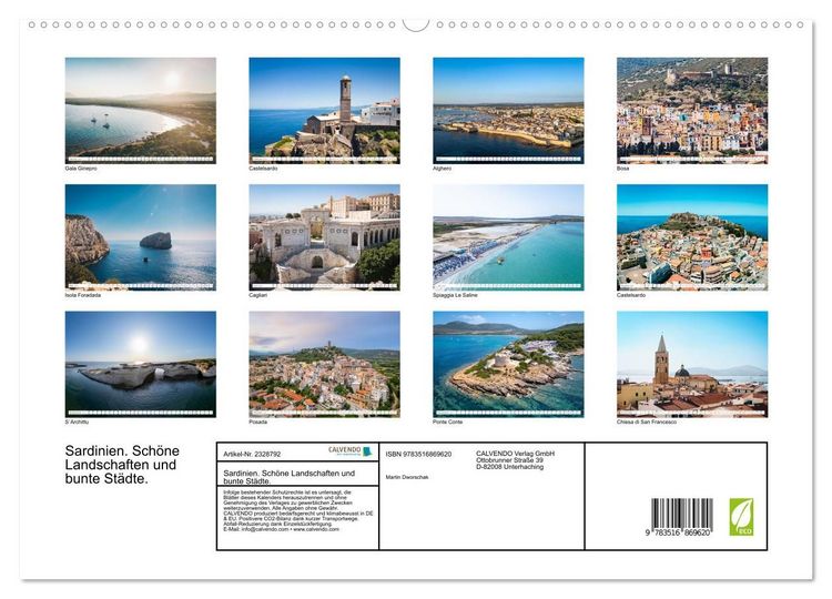 Produktbild: Sardinien. Sch&ouml;ne Landschaften und bunte St&auml;dte. (hochwertiger Premium Wandkalender 2027 DIN A2 quer), Kunstdruck in Hochglanz