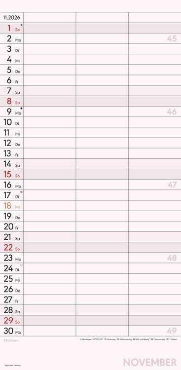 Planer für zwei 2026 mit 3 Spalten - Familien-Timer 22x45 cm - Offset-Papier - mit Ferienterminen - Wand-Planer - Familienkalender - Alpha Edition