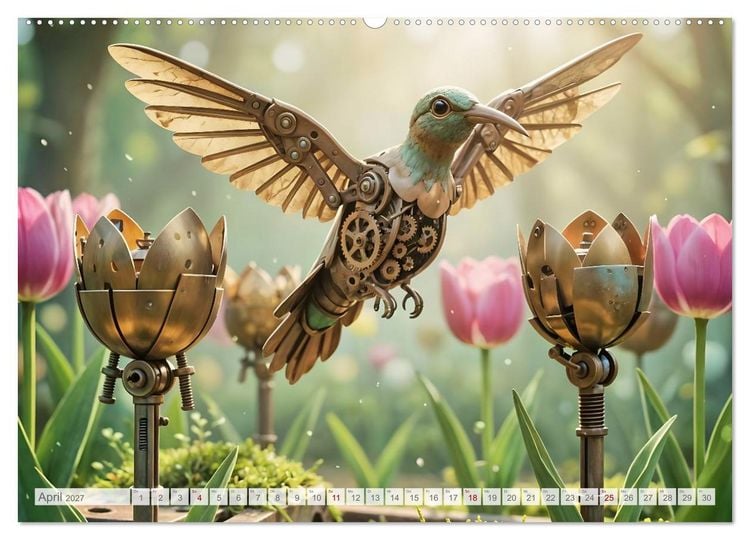Produktbild: Der Garten der stillen Zahnr&auml;der - Ein Jahr zwischen Bl&uuml;ten, Mechanik und leiser Magie (hochwertiger Premium Wandkalender 2027 DIN A2 quer), Kunstdruck in Hochglanz