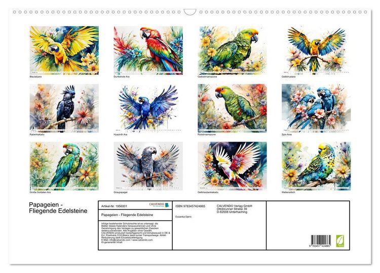 Produktbild: Papageien - Fliegende Edelsteine (Wandkalender 2026 DIN A2 quer), CALVENDO Monatskalender